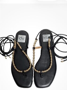 DV by Dolce Vita Black Sandals with Gold Beaded Straps